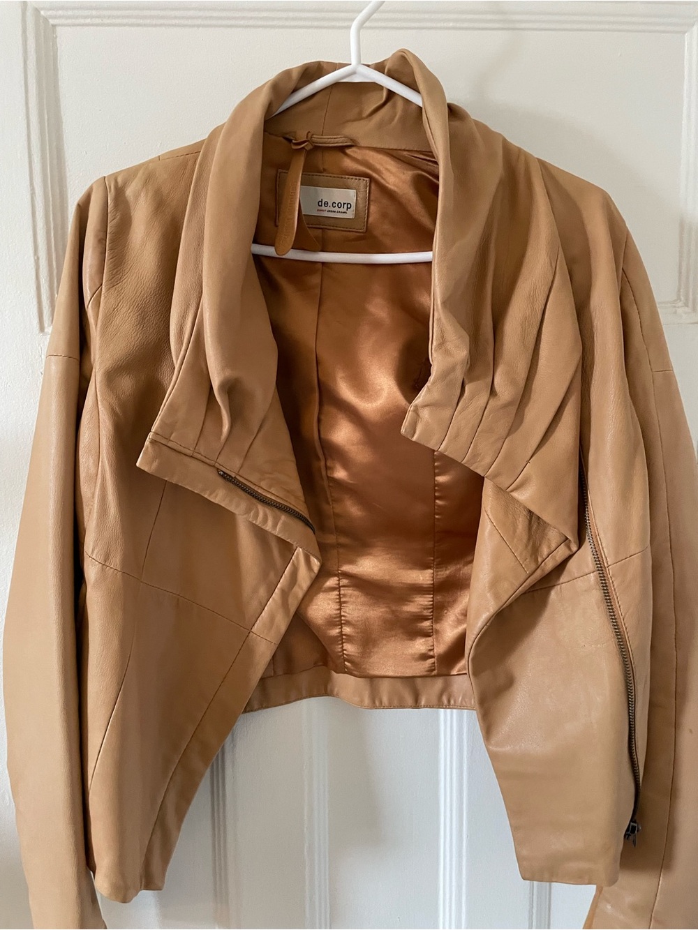 Tan Leather Draped Jacket